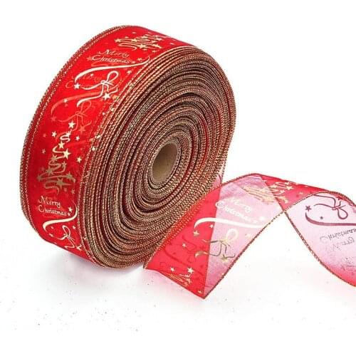 Hot Sale 6.3x200cm Red Gold Color Christmas Tree Decoration Ribbon For Christmas Party Decoration