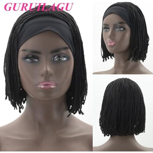 GURUILAGU Short Braided Box Braids Wigs For Black Women Synthetic Hair Headband Wig Women Braided Wigs African Natural Bob Wig