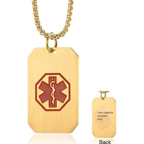 Customized DIY Medical Alert ID Necklace Dog Tag Pendant for Men Stainless Steel Matte ICE SOS Necklaces Personalized Jewelry