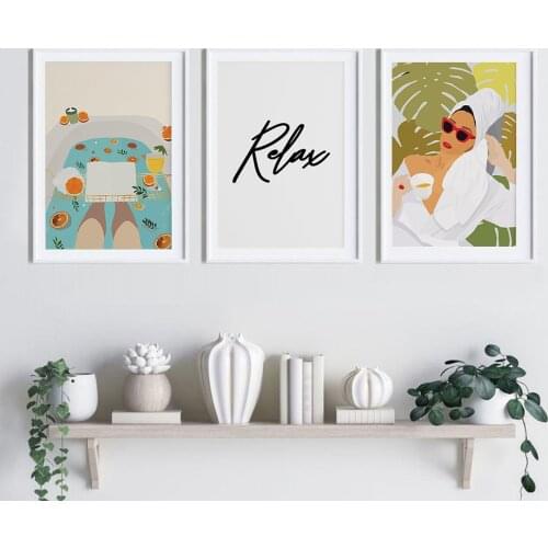 Bath Girl Portrait In Bathtub On Frameless Canvas Painting Cuadros Posters and Prints Wall Art Pictures for Washroom Home Decor