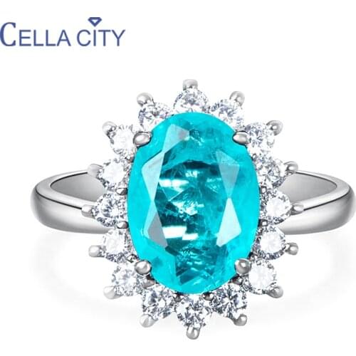 Cellacity women paraiba ring for charm lady with 10*14mm oval shape gemstones 5a zircon Jewelry Wedding Engagement Accessories