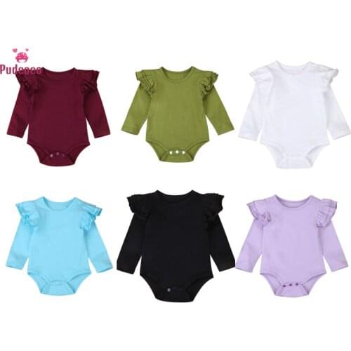 Fashion Solid Ruffles Newborn Cotton Romper Infant Baby Girls Boys Clothes Long Sleeve Outfits Jumpsuit Onesie 3M-2T
