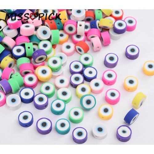30/50/100Pcs 10mm Evil Eye Round Clay Polymer Beads Multicolor Spacer Loose Beads for Makeing DIY Jewelry Bracelet Necklace