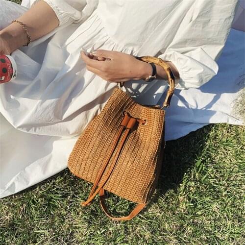 Summer Straw Bags Women New Leisure Hot Straw Shoulder Bags Natural Chic Hand Bucket Tote Bags Femina