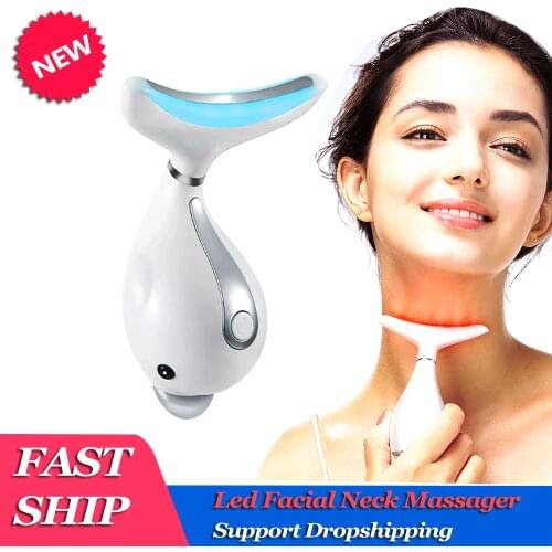 JBMBHC 3 Colors Led Facial Neck Massager PhotonTherapy Heating Face Neck Wrinkle Removal Machine Reduce Double Chin Skin Lift