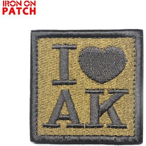 I Love AK Patch Army patches 3d embroidered HOOK/LOOP cloth Tactical Military armband for cap jacket patches 5.8 CM