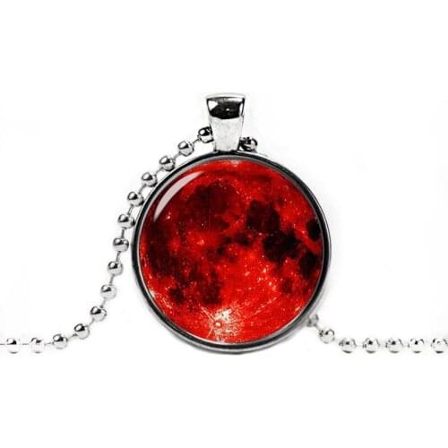 Blood Moon Necklace, Blood Moon Pendant, Red Moon Necklace, Full Moon Glass Necklace