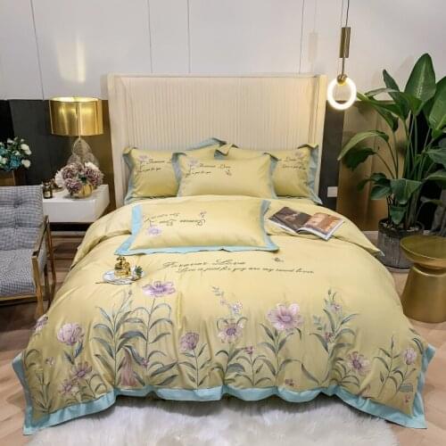 New Luxury 800TC Egyptian Cotton Pastoral Flowers Embroidery Bedding Set Duvet Cover Flat/Fitted Sheet Pillowcases Home Textiles