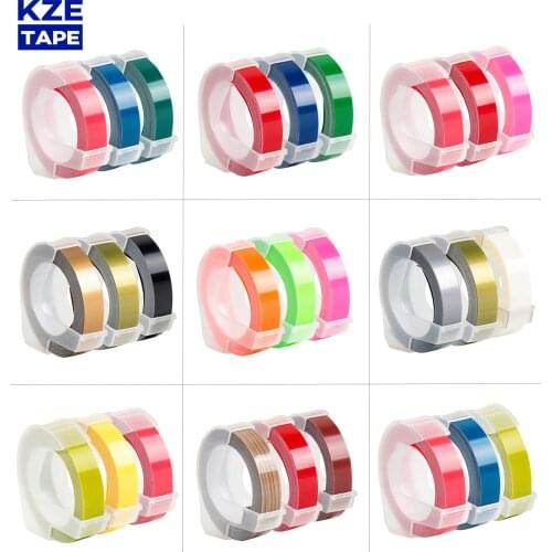3 Rolls multicolor mixed 9mm 3D Embossing Label Tape Compatible Dymo 1610 12965 Manual Label printer for Motex E101 Label Maker