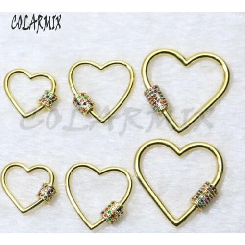 6Pcs Heart shape Buckle colorful zircon clasp jewelry Accessories for jewelry making Mix color necklace pendant gift for lady