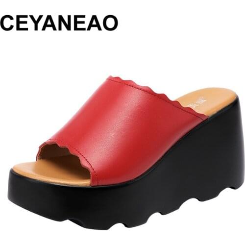CEYANEAO 8cm High Heel Sandals Summer Women Wedge Heels Platform Shoes Fashion Open Toe Ladies Slingback Sandal