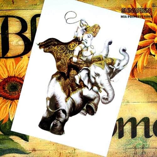 SHNAPIGN Indian elephant Temporary Tatoo Body Art Flash Tattoo Stickers 12*20cm Waterproof Henna Styling Home Decor Wall Sticker