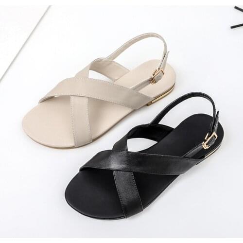 SKLFGXZY Summer Europe New Style Women Sandals Fashion Genuine Leather Womens Shoes Cowhide Sandals