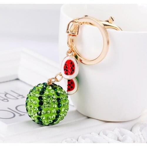 Creative Cute Strawberry Rhinestone Watermelon Pendant Keychain Fashion Alloy Car Key Chains Women Bag Decoration Accessories