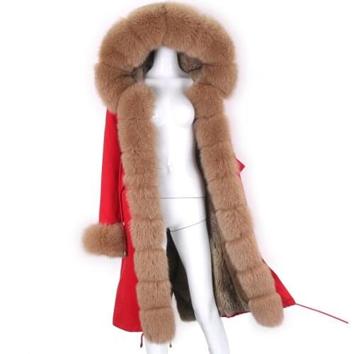 2021 Women X-Long Parka New Natural Fur Collar Hood Warm Thick Real Fox Fur Coat Winter Jacket Outdoorwear Streetwear