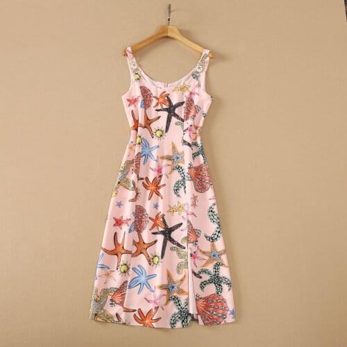 2021new Summe Starfish Print Pink Romantic Elegant High Quality Halter Dress Dress for Holiday Wear Dresses for Women