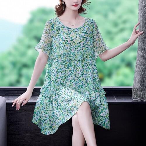 2021 Boho Print Mulberry Silk Loose Beach Dresses Summer Vintage Casual Chiffon Ruffle Dress Women Elegant Bodycon Party Vestido