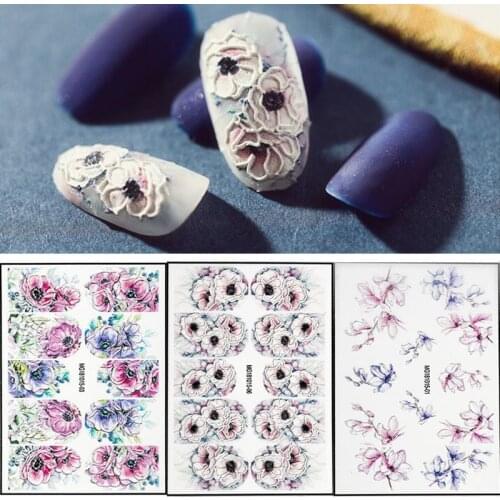 1 Pc Nail Sticker 3D Acrylic Engraved Embossed Flower Nail Water Decals Empaistic Nail Water Slide Decals Sticker