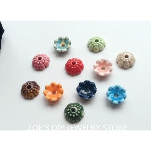 10MM 100Pcs/Pack Handmade Mix Colors Flower China Ceramic Porcelain Bead Caps Jewelry Findings Jewellery Accessories