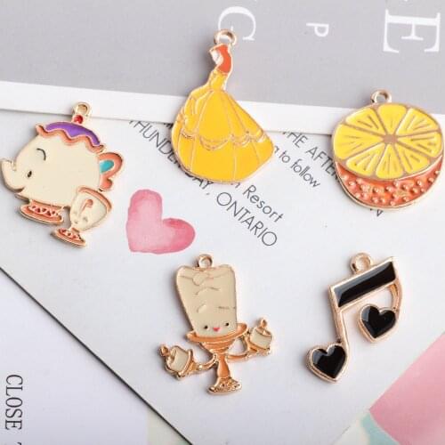10pcs Cartoon Diy gold alloy metal enamel Lady Candlestick teappot charms pendants for bracelet/necklace/earring jewelry making