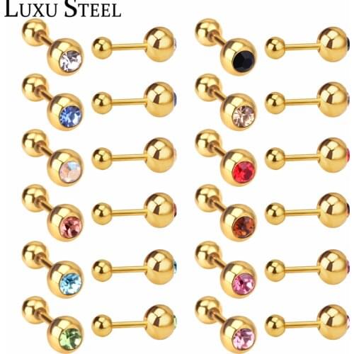 LUXUSTEEL 12pairs lots Stainless Steel Earring Sets Wholesale Rounc Colorful CZ Anti-allergy Screw Stud Earring Fashion Jewelry