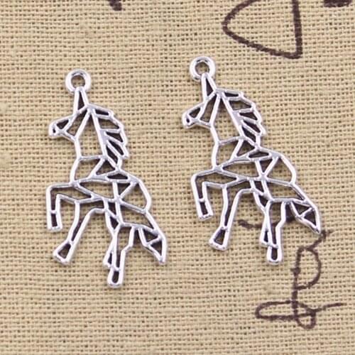 20pcs Charms Hollow Unicorn Horse 33x17mm Antique Silver Color Pendants DIY Crafts Making Findings Handmade Tibetan Jewelry