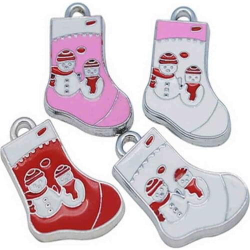 200pcs Alloy Enamel Christmas Stockings Charms Pendants, Lead Free and Cadmium Free,26x15x2mm,Hole: 2mm F70
