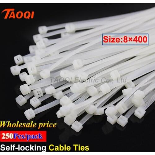250Pcs/pack 8*400mm Nylon Cable Ties 5.1mm width Self-locking Plastic Nylon Fasten Wire Zip Tie wholesale price