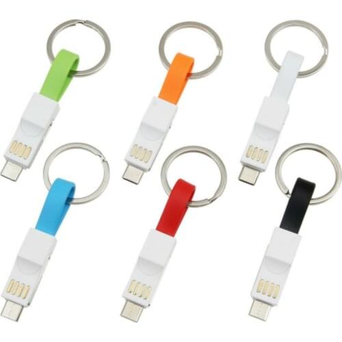 3 in 1 USB Cable Mini Keychain Micro Usb Type C Fast Charging Data Sync 2A Short Cables Cord for iPhone Samsung Xiaomi 500pcs