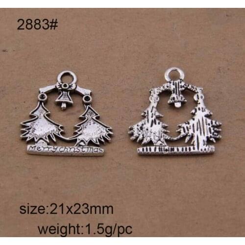 40PCS 21x23mm Antique Silver Bell Tree For Christmas Charm Pendants For Jewelry Making