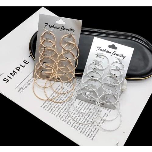 6 Pair Circle Earrings Simple Punk Metal Round Fine Stud Earrings for Women