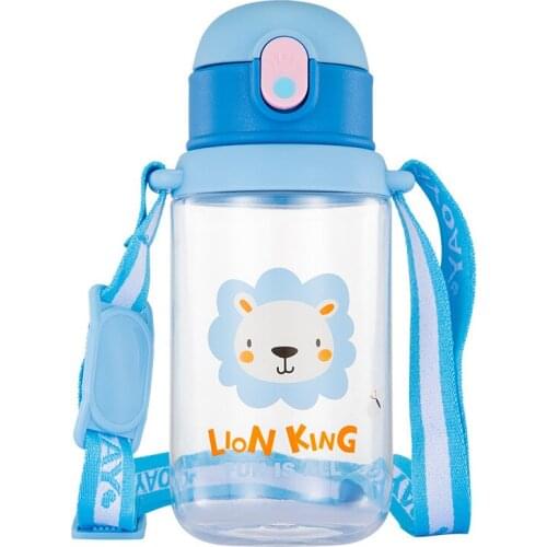 600ML Cartoon Water Bottle with Straw and Rope Leakproof Sports Bottle for Tour hiking Portable Climbing Camp Daily Travel