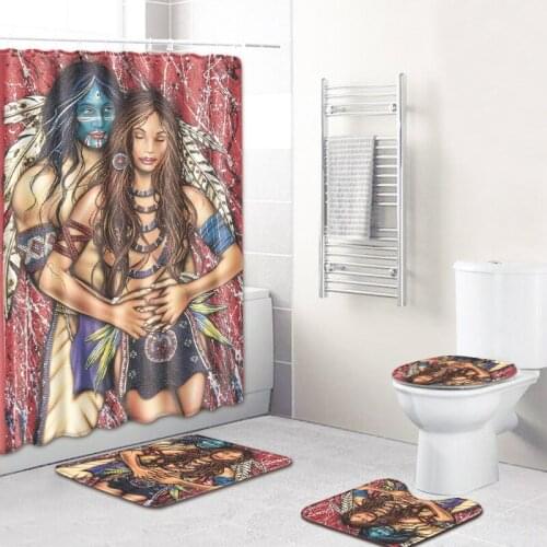 Africa women and men Curtain Waterproof Fabric Blowing Bubble Gum Curls African Women Shower Curtain and Bath Mat Cover Set