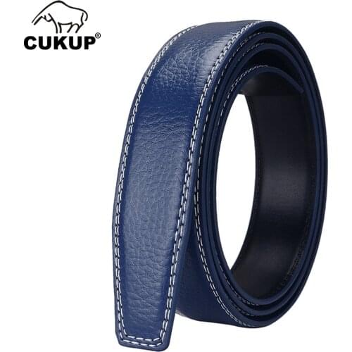 CUKUP Real Cow Genuine Belts Strip Only for Men Blue Color Cowskin Leather Automatic 31mm Width Without Buckle 130cm NCK1065