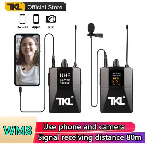 TKL Wireless Lavalier Microphone System Dual Wireless Lapel Mic 3.5mm Jack for IOS DSLR Camera Youtube Podcast Video Recording