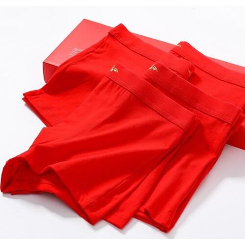ZJX Boxers 4Pcs Male Panties Cotton Luck Red Mens Underwear Boxers Breathable Man Solid Underpants Fashion Comfortable Shorts