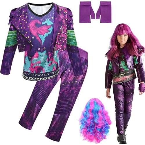 Halloween Girls Anilnc Evie Cosplay Costumes with Wig + Gloves Children Carnival Party Purple Jumpsuits D96769CH