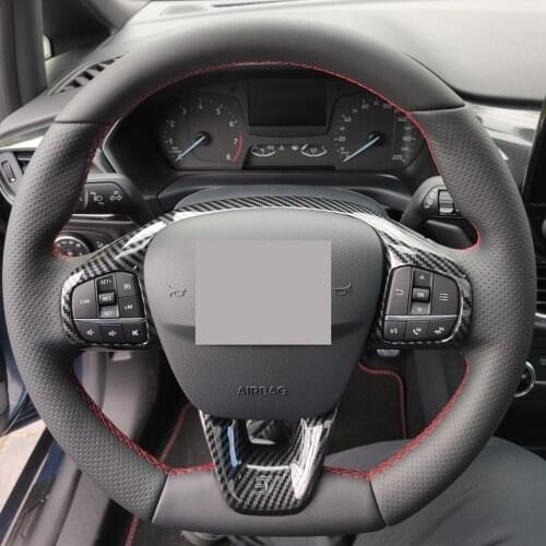 For Ford Fiesta MK8 2017 2018 ABS Carbon Fiber Stlye ST Car Steering Wheel Trim Control Button Frame Cover Styling Accessories
