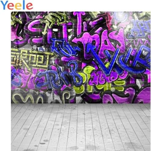 Yeele Grunge Graffiti Brick Wall Wooden Floor Baby Shower Photography Background Custom Portrait Photo Backdrop For Photo Studio