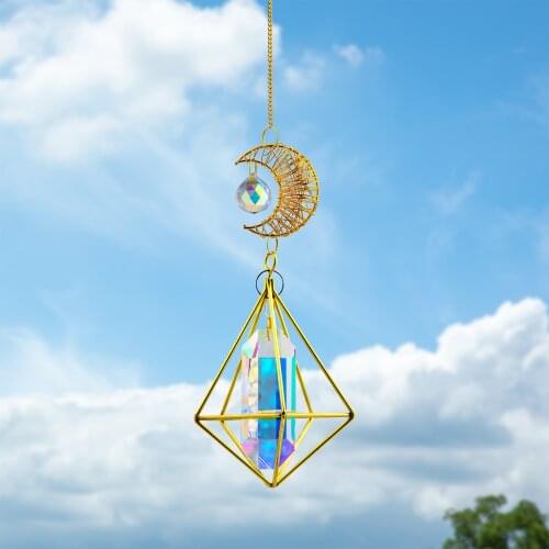 H&D Moon Sun Catcher Rainbow Maker Chandelier Pendant Garden Hanging Crystal Suncatchers Ornament for Home Cars Decorations Gift