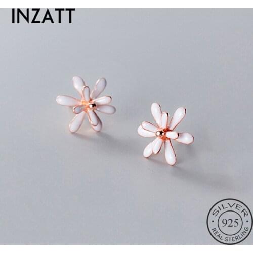 INZATT Real 925 Sterling Silver Flower Stud Earrings For Fashion Woman Party Plant Fine Jewelry Bohemian Accessories Gift