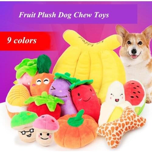 JCPAL Funny Fruit Plush Dog Toys Interactive Sound Toy For Small Dogs Soft Vegetables Pet Puppy Chew Squeak Toys Training Tool