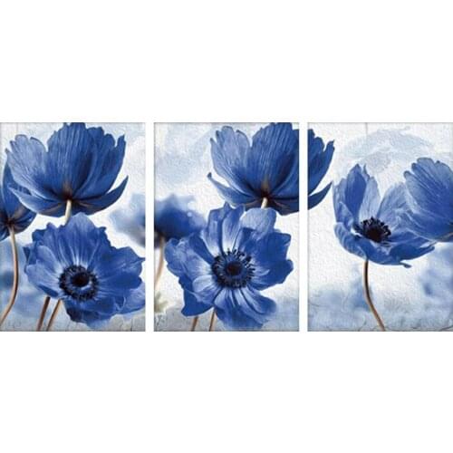 Paint with Diamond Painting by Number Blue Flower Embroidery Mosaic 5D Diamond Art Picture Rhinestone Pastoral Living Room Decor