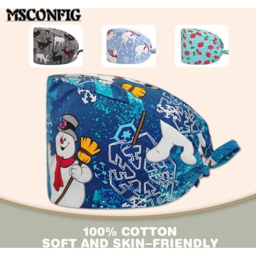 Lady Cute Cartoon Print Lady Nurse Cap Surgical Cap Pet Hospital Surgeon Cap Dentist Cap Beauty Salon Chef Dustproof Scrub Cap