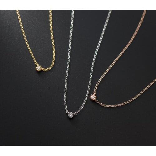 Mini 3MM Small 100% real 925 Sterling Silver Fine Jewelry Solitaire CZ Prong Pendant clavicle necklace collarbone C-D8018