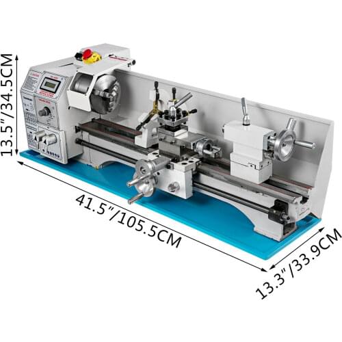 Metal Lathe 220 mm x 600mm 1100W Mini Lathe for Counter Face Turning Driling with Dead Center MT2 Gear Oil Gun Gears