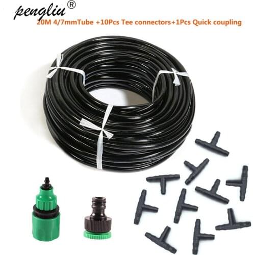 Micro Irrigation tube Drip System tools Garden Watering Irrigation Kits 20m Hose 10pcs Tee connector 1pcs quick coupling IT010