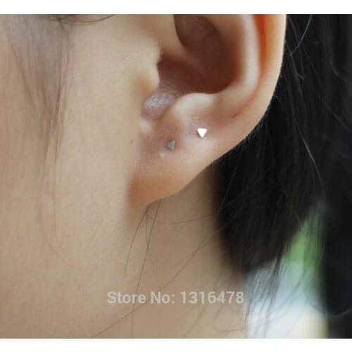 925 Sterling Silver Earring Lovely Ultra-thin Super-small 2mm Stud Earring Mini Triangle Stick Cute Simple Trend Girl Ear Jewel
