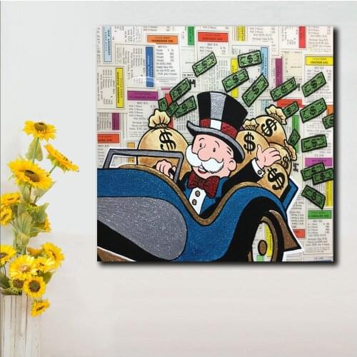 Fashion Printed Wall Art Pop Monopoly with Car Graffiti Oil Painting Poster Print Canvas Wall Picture for Living Room Unframed