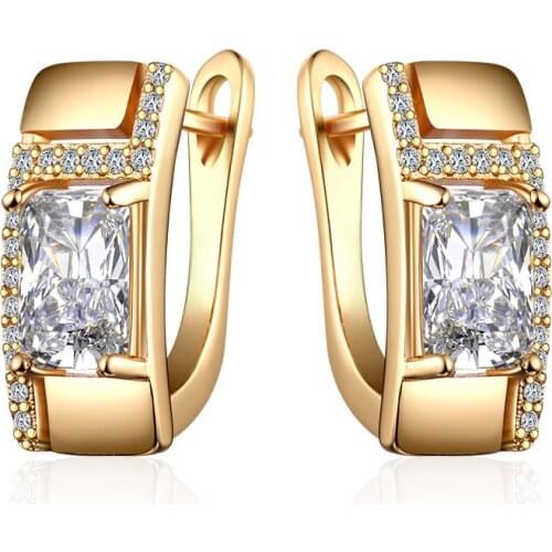 Fashion Design Square Cubic Zirconia Stud Earrings Gold Silver Color Geometric CZ Ear Studs Women Classic Jewelry Charm Gifts